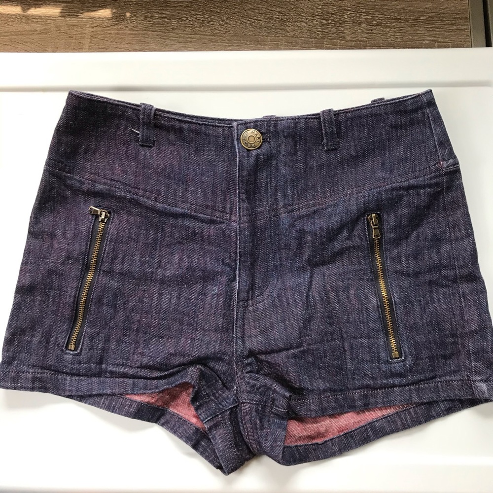Cotton denim high waist hot cheeky shorts zipper